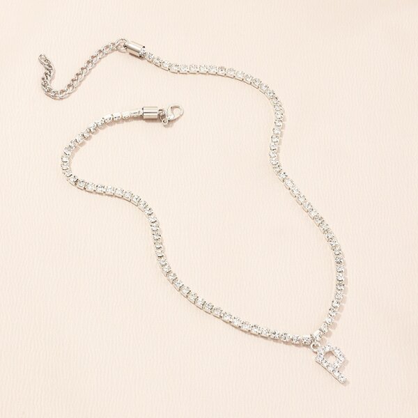 

Rhinestone Letter Charm Necklace, Silver