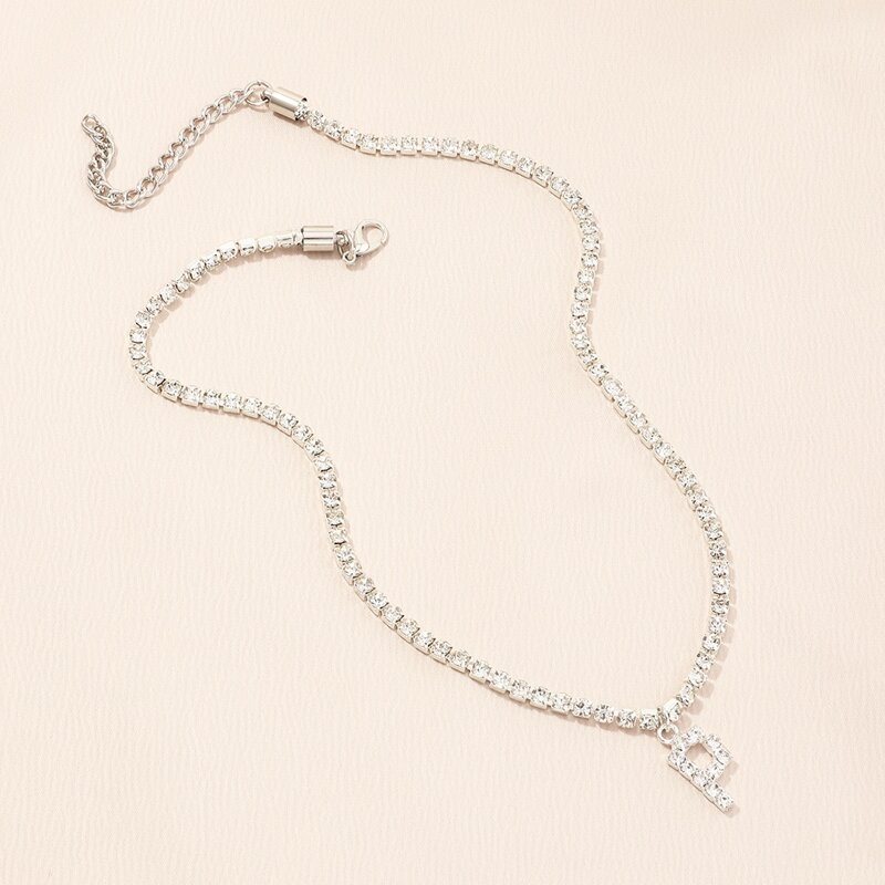 

Rhinestone Letter Charm Necklace, Silver