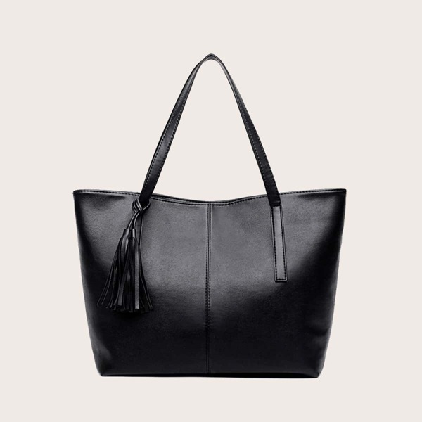 

Minimalist Tassel Decor Tote Bag, Black