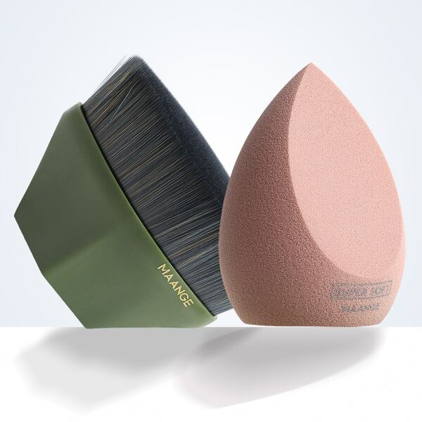 

1pc Water-drop Makeup Sponge & 1pc Foundation Brush, Multicolor