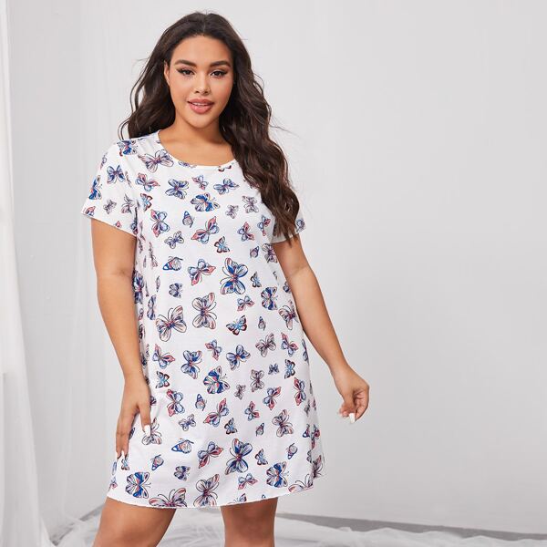 

Plus Butterfly Print Nightdress, White