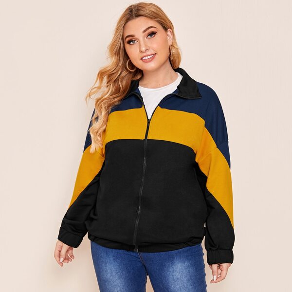 

Plus Zip Up Color-block Jacket, Multicolor