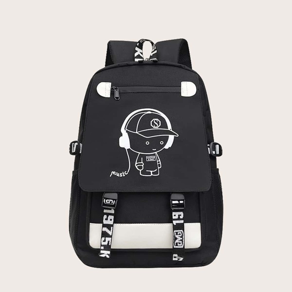 

Men Cartoon Graphic Large Capacity Backpack, Black