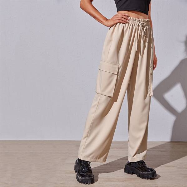 

Flap Pocket Knot Front Paperbag Cargo Pants, Khaki