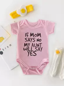 SHEIN Baby Girl Slogan Graphic Bodysuit - Baby Pink - View 1