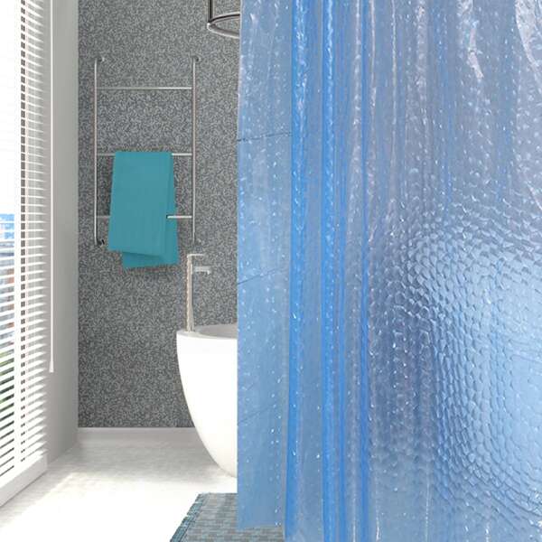 

1pc Solid Shower Curtain With 12hooks, Blue