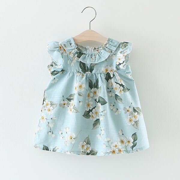 

Toddler Girls Floral Print Smock Dress, Mint blue