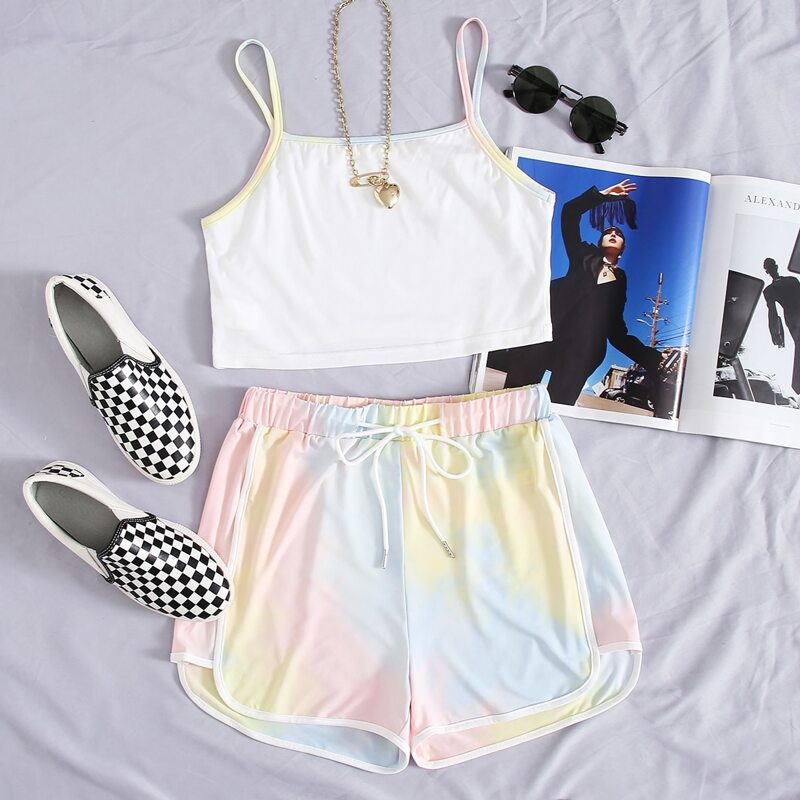 

Tie Dye Crop Cami Top & Dolphin Shorts, Multicolor