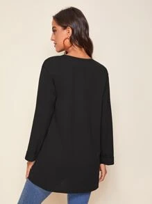 SHEIN LUNE Abrigo unicolor de manga de doblez de parte delantera abierta