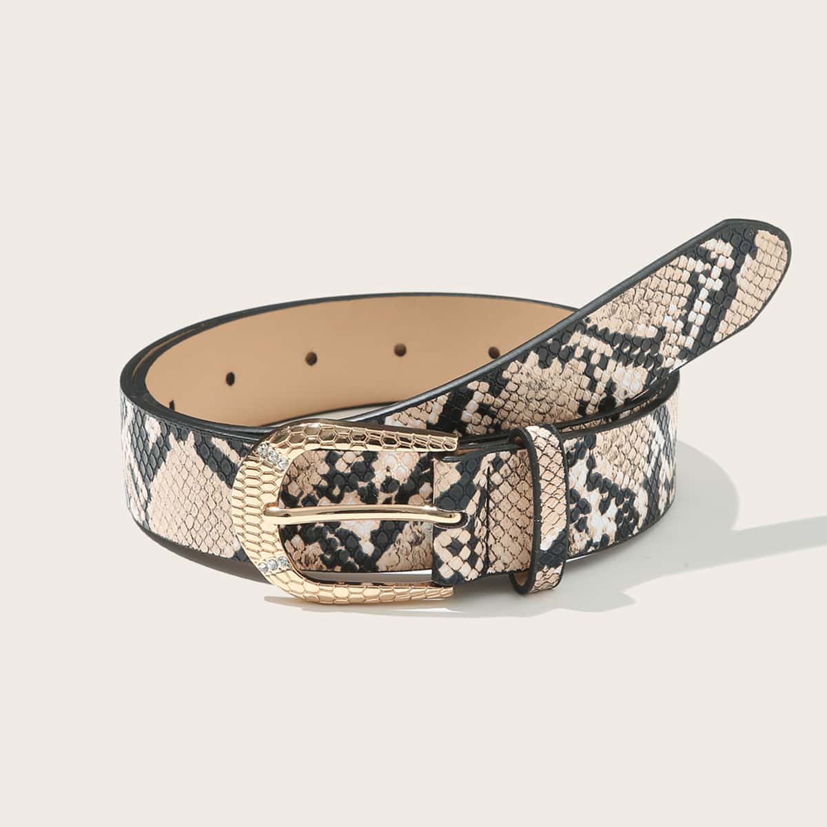 

Snakeskin Pattern Metal Buckle Belt, Multicolor