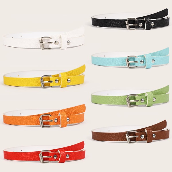 

8pcs Metal Buckle Skinny Belt, Multicolor