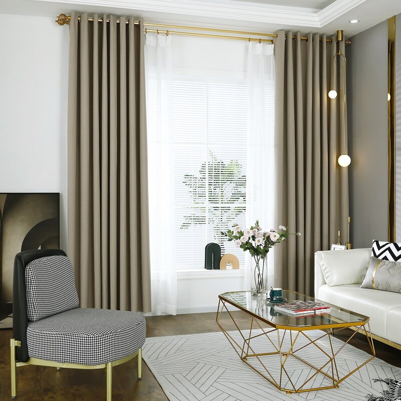 

1pc Solid Blackout Curtain, Khaki