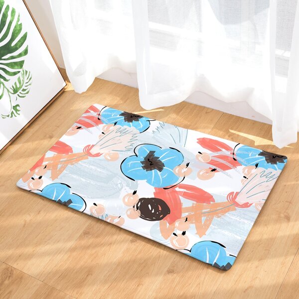 

Water Color Flower Pattern Floor Mat, Multicolor