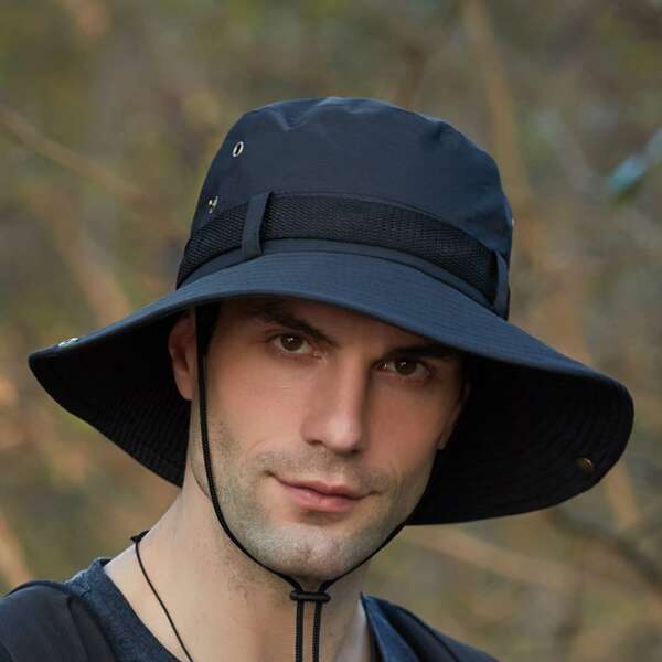 

Men Solid Bucket Hat, Black