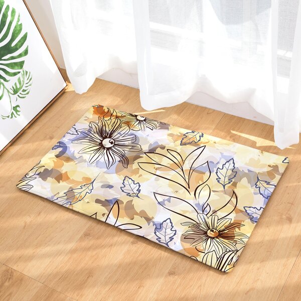 

Water Color Flower Pattern Floor Mat, Multicolor