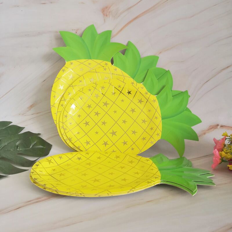 

8pcs Pineapple Shaped Disposable Plate, Yellow
