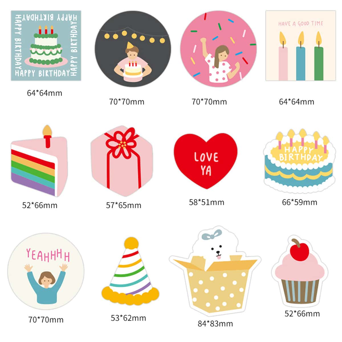 

12pcs Birthday Sticker, Multicolor