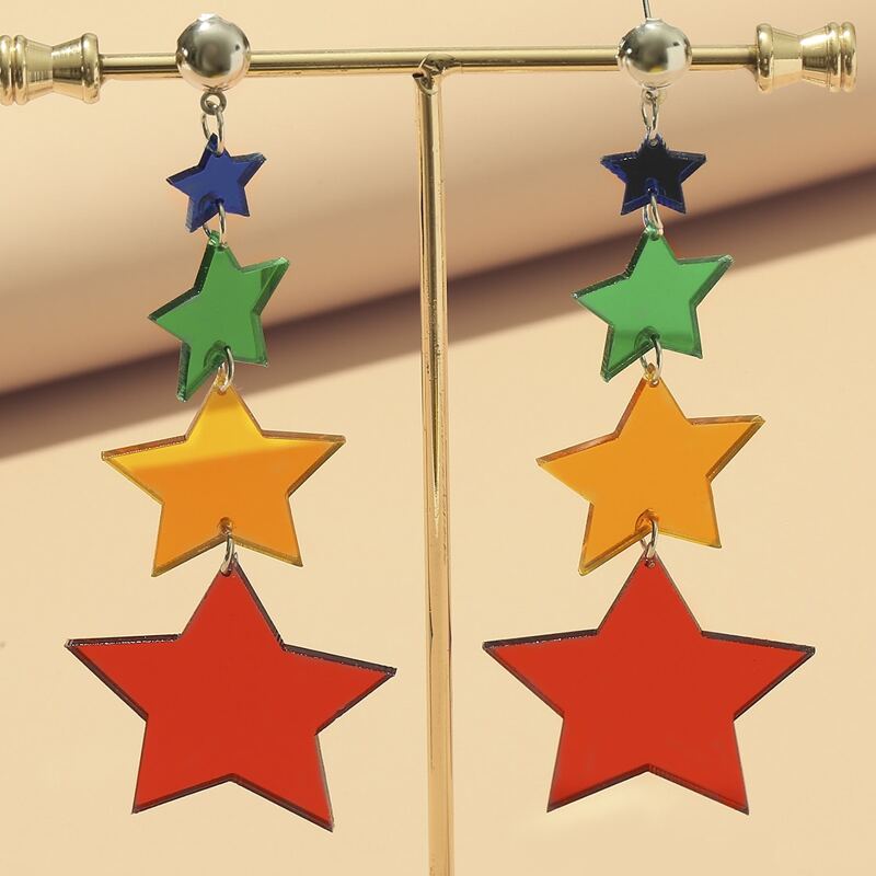 

Star Design Long Drop Earrings, Multicolor