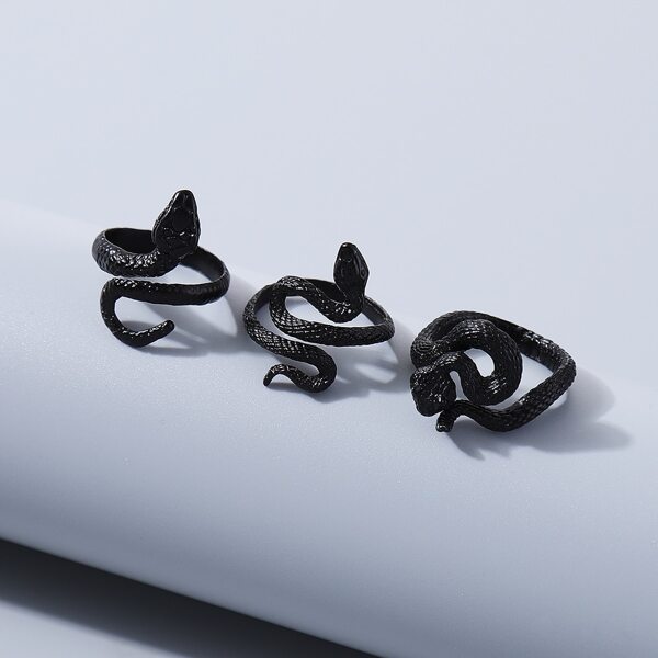 

3pcs Men Retro Metal Serpentine Ring, Black