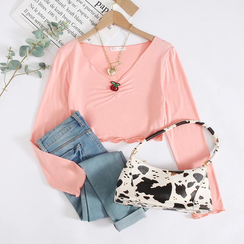 

Cherry Patched Ruched Tee, Baby pink