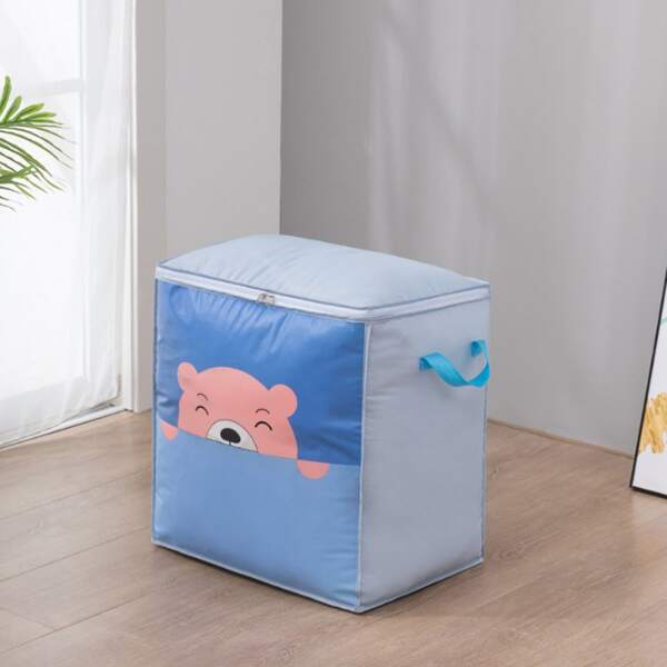 

1pc Cartoon Bear Print Quilt Storage Bag, Blue