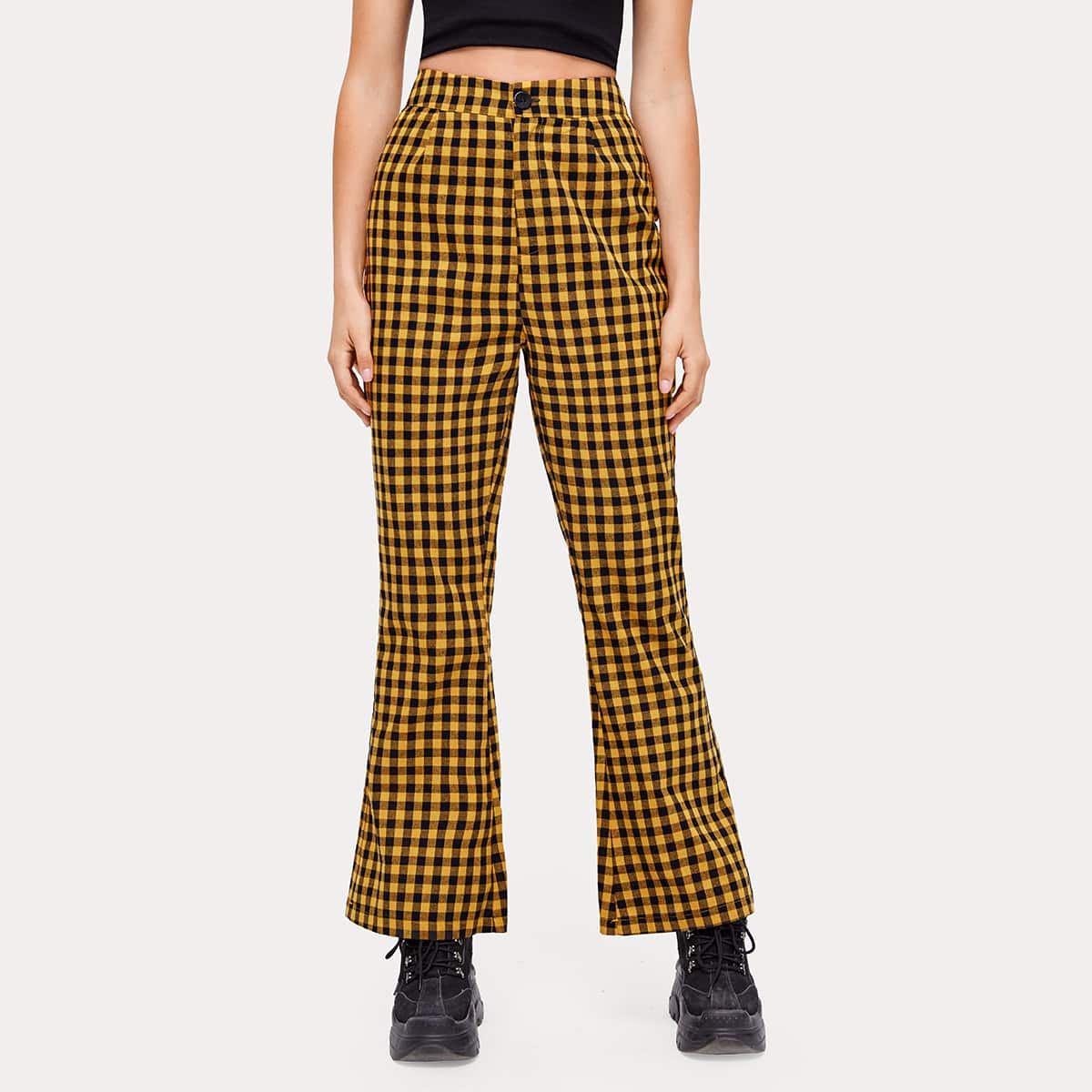 

Plaid Flare Leg Pants, Multicolor