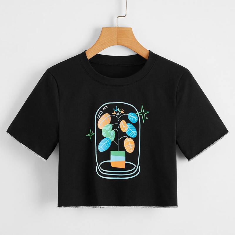 

Cartoon Graphic Crop Tee, Black