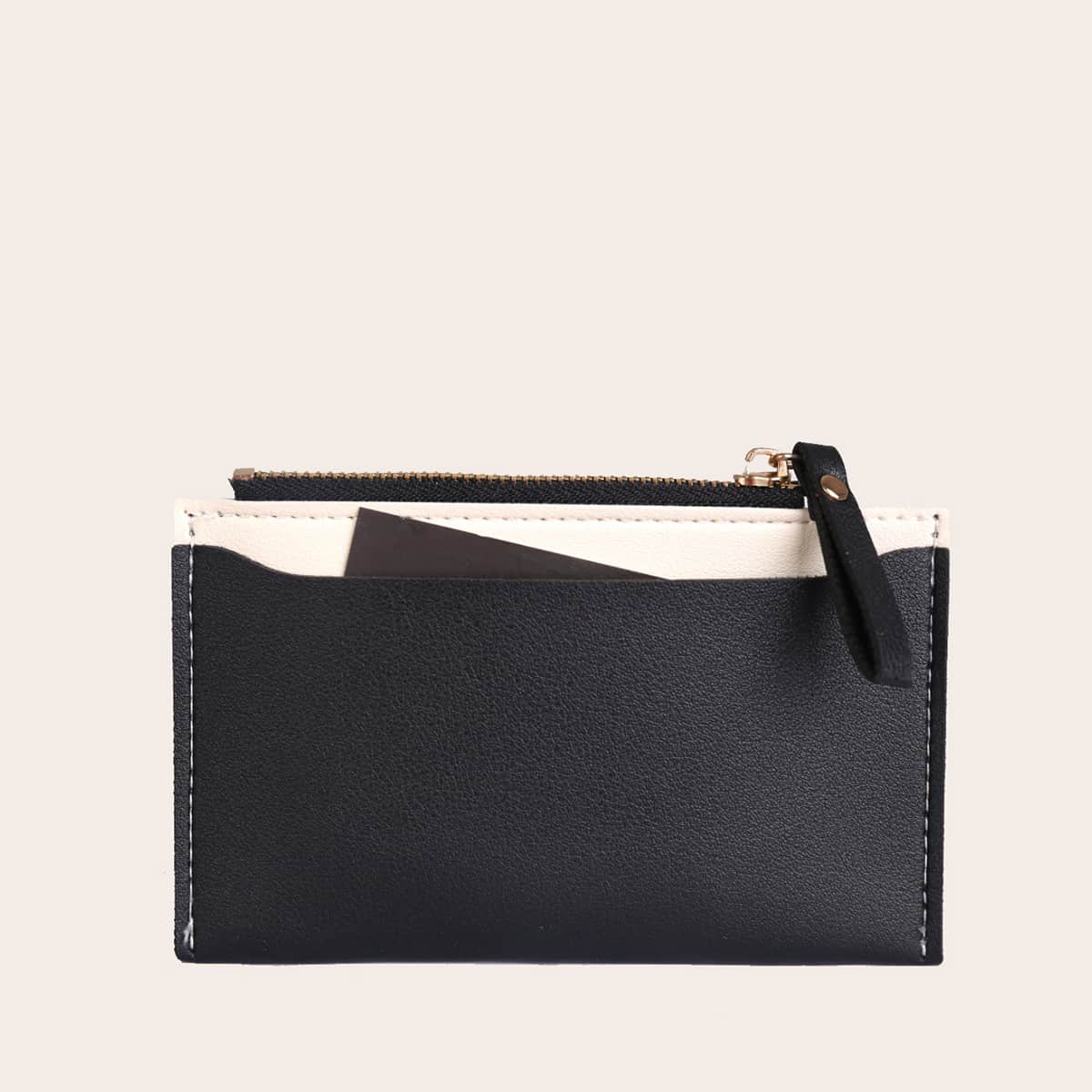 

Color Block Card Holder With Wristlet, Black
