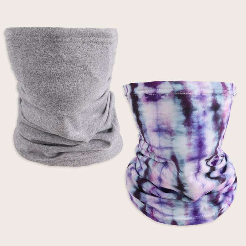 

2pcs Printed & Plain Milk Silk Scarf, Multicolor
