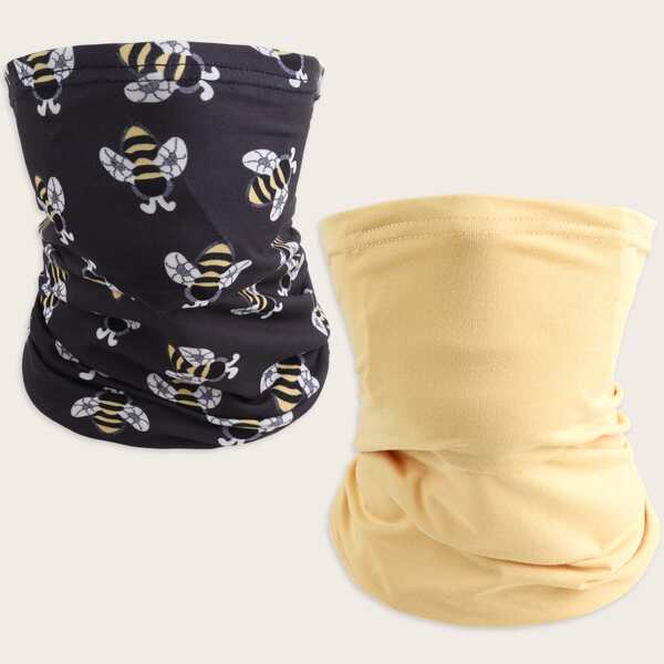 

2pcs Printed & Plain Milk Silk Scarf, Multicolor