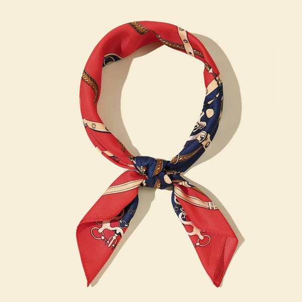 Printed Silk Square Scarf, Red