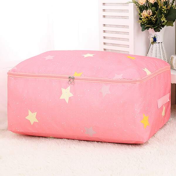 

1pc Star Print Quilt Storage Bag, Pink
