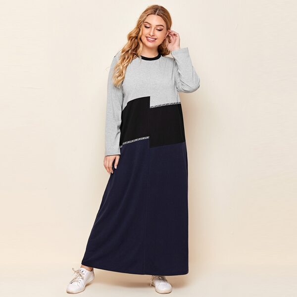 

Plus Cut And Sew Letter Tape Tee Dress, Multicolor