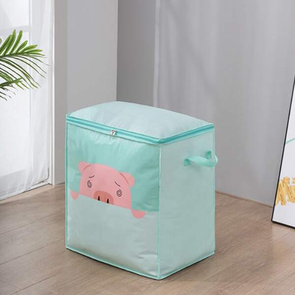

1pc Cartoon Pig Print Quilt Storage Bag, Green