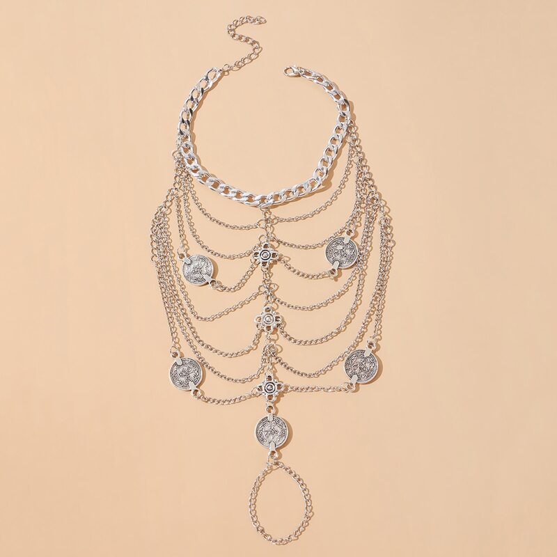 

Coin Toe Post Layered Chain Anklet, Silver