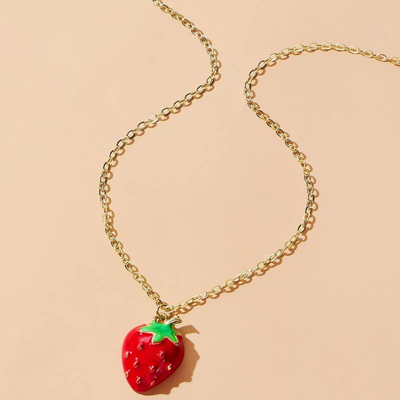 

Strawberry Pendant Necklace, Red