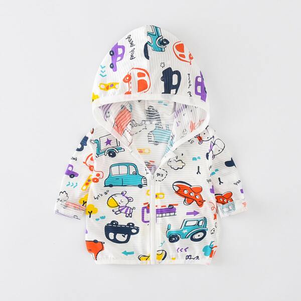 

Toddler Boys Allover Cartoon Graphic Hooded Jacket, Multicolor