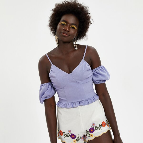 

Tie Back Cold Shoulder Crop Top, Lilac purple
