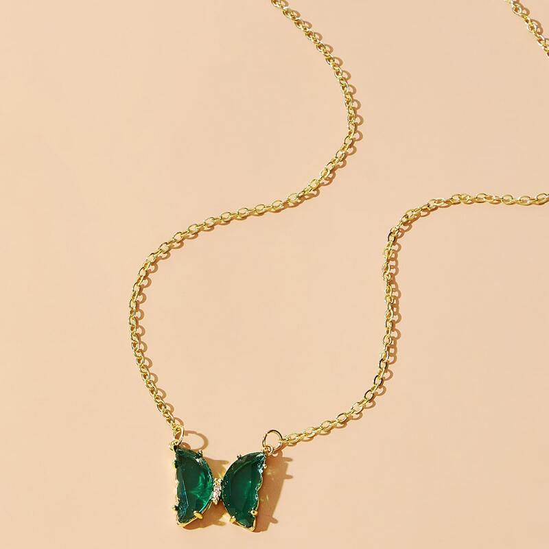 

Gemstone Butterfly Pendant Necklace, Green
