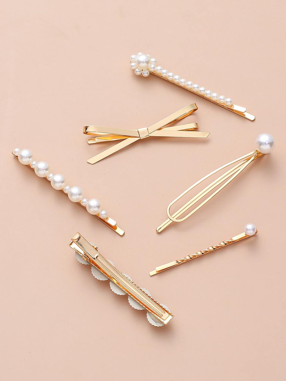 6pcs Metal Butterfly Faux Pearl Hair Clip Elegant Valentines Claw Clips Hair Claws Hair Barrettes