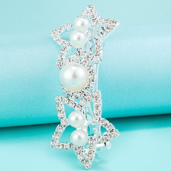 

Faux Pearl Rhinestone Hair Clip, Silver