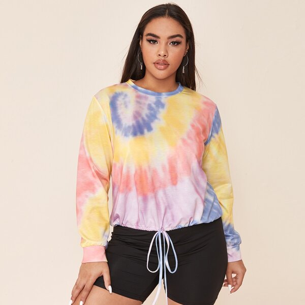 

Plus Tie Dye Drawstring Hem Sweatshirt, Multicolor