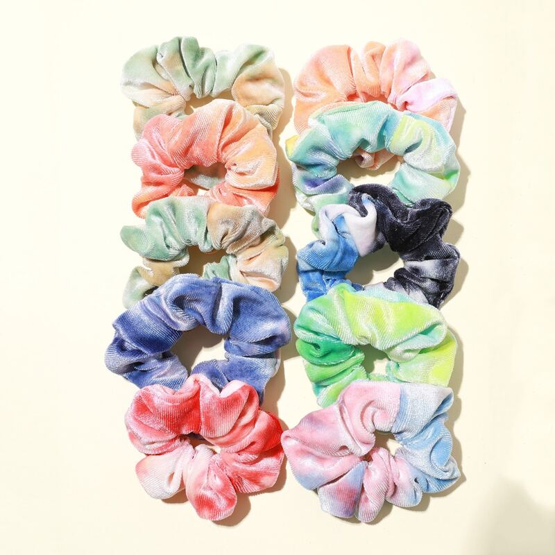 

10pcs Flannel Tie Dyed Scrunchie, Multicolor