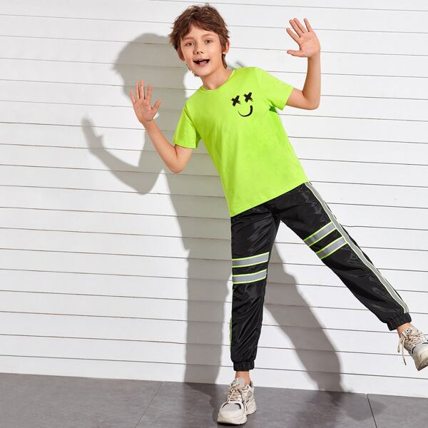 

Boys Cartoon Graphic Top & Wind Pants Set, Multicolor