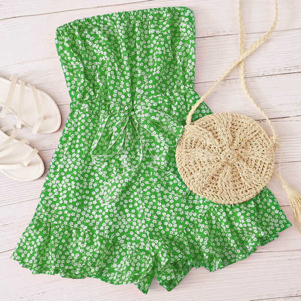 

Plus Ditsy Floral Tie Front Tube Romper, Green