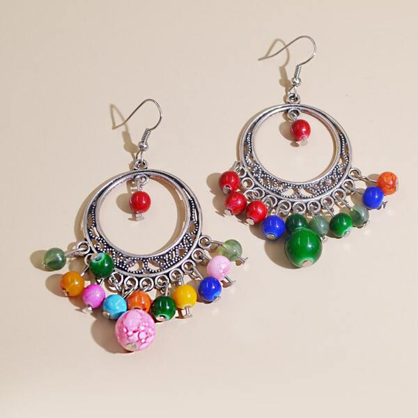 

Beaded Tassel Charm Drop Earrings, Multicolor