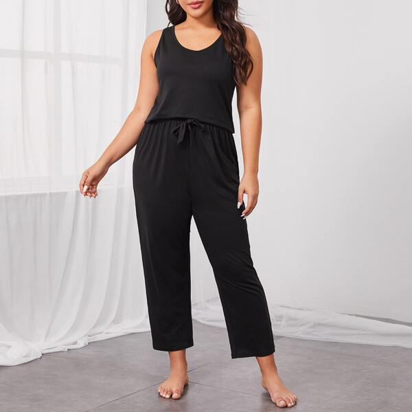 

Plus Solid Tank & Pants Pajama Set, Black