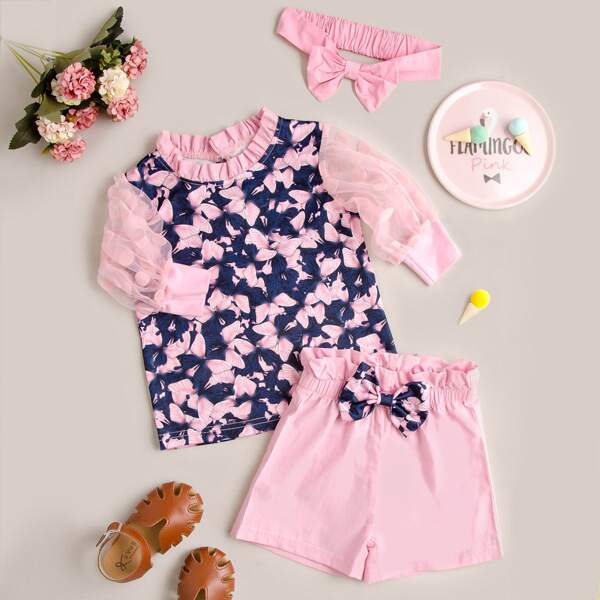 

Toddler Girls Butterfly Print Top & Bow Shorts & Headband, Multicolor