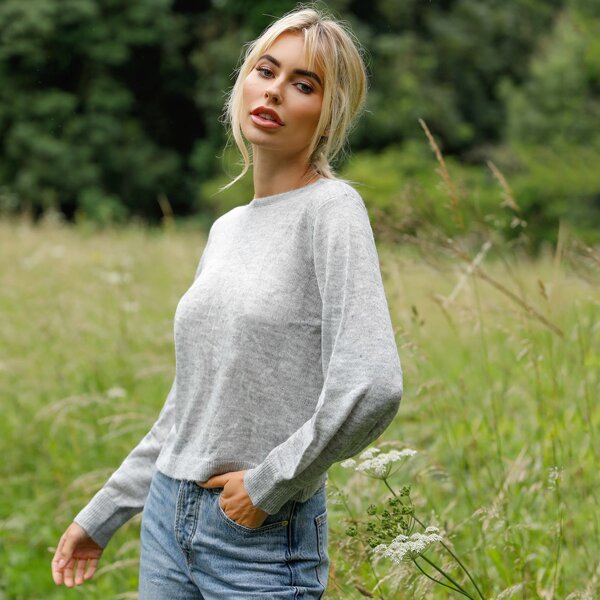 

Tie Back Backless Solid Sweater, Light grey