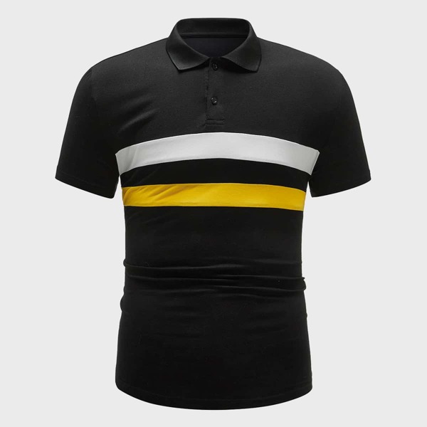 

Men Contrast Panel Polo Shirt, Black